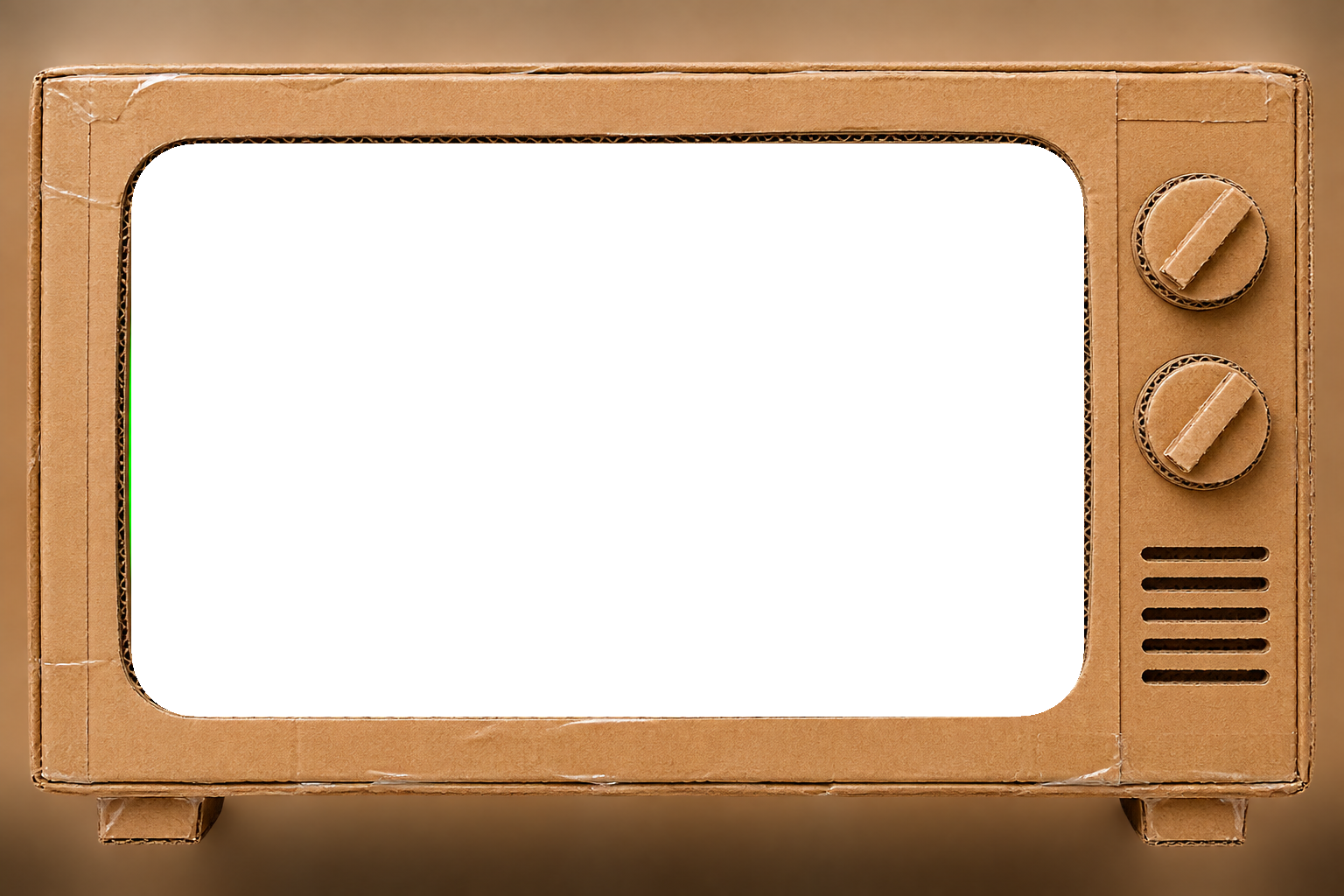 A handmade cardboard television frame